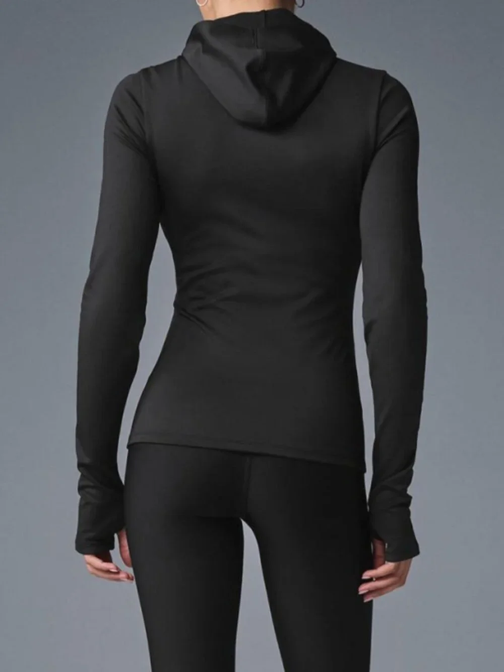 Alo Airlift Winter Warm Hooded Runner Black Brushed Fleece Hood Pullover Hoodie